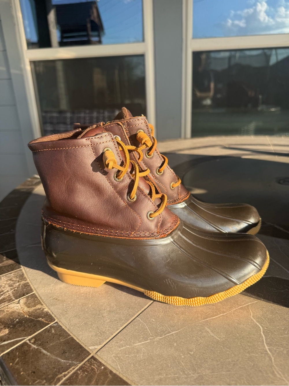 Sperry Brown and Yellow Lace-Up Duck Boots